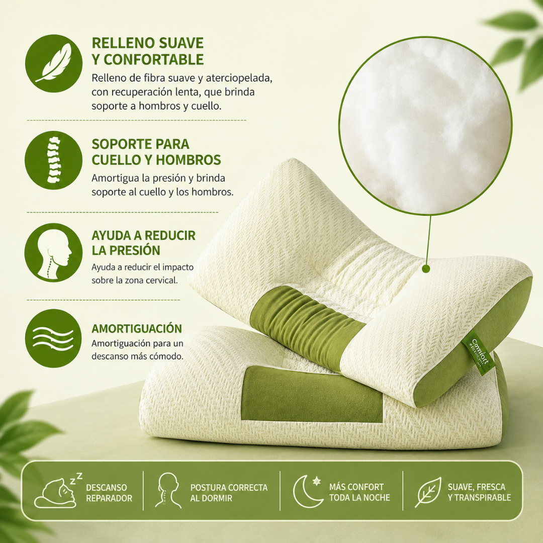 2X1 Almohada Ortopedica Ergonomica Comfort™ | Duerme Mejor y Olvídate de Despertar con Dolor de Cuello