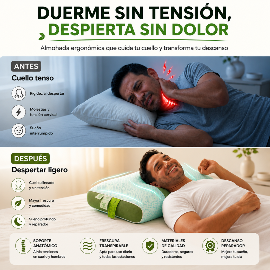 2X1 Almohada Ortopedica Ergonomica Comfort™ | Duerme Mejor y Olvídate de Despertar con Dolor de Cuello