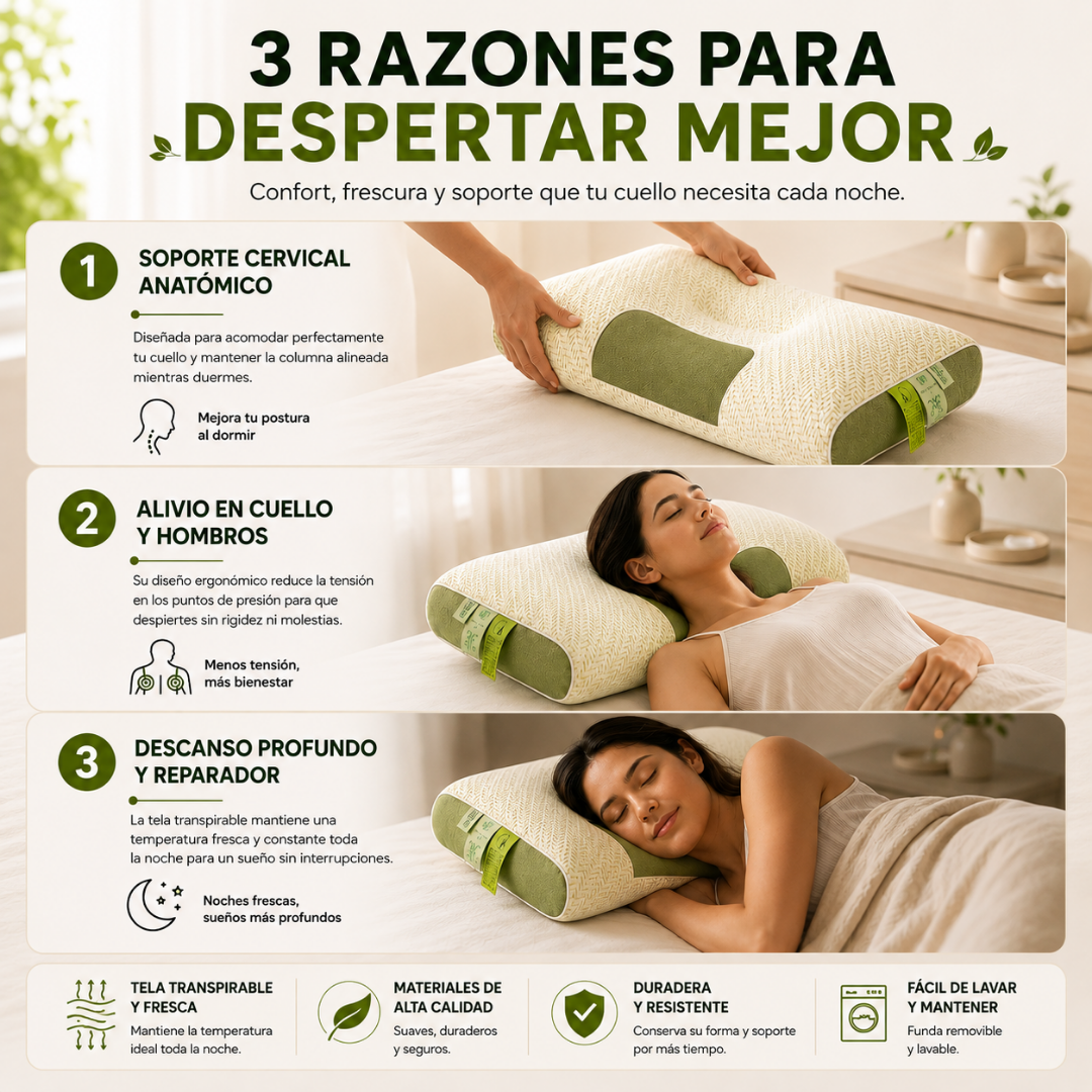 2X1 Almohada Ortopedica Ergonomica Comfort™ | Duerme Mejor y Olvídate de Despertar con Dolor de Cuello