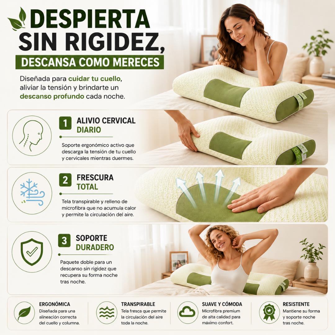 2X1 Almohada Ortopedica Ergonomica Comfort™ | Duerme Mejor y Olvídate de Despertar con Dolor de Cuello